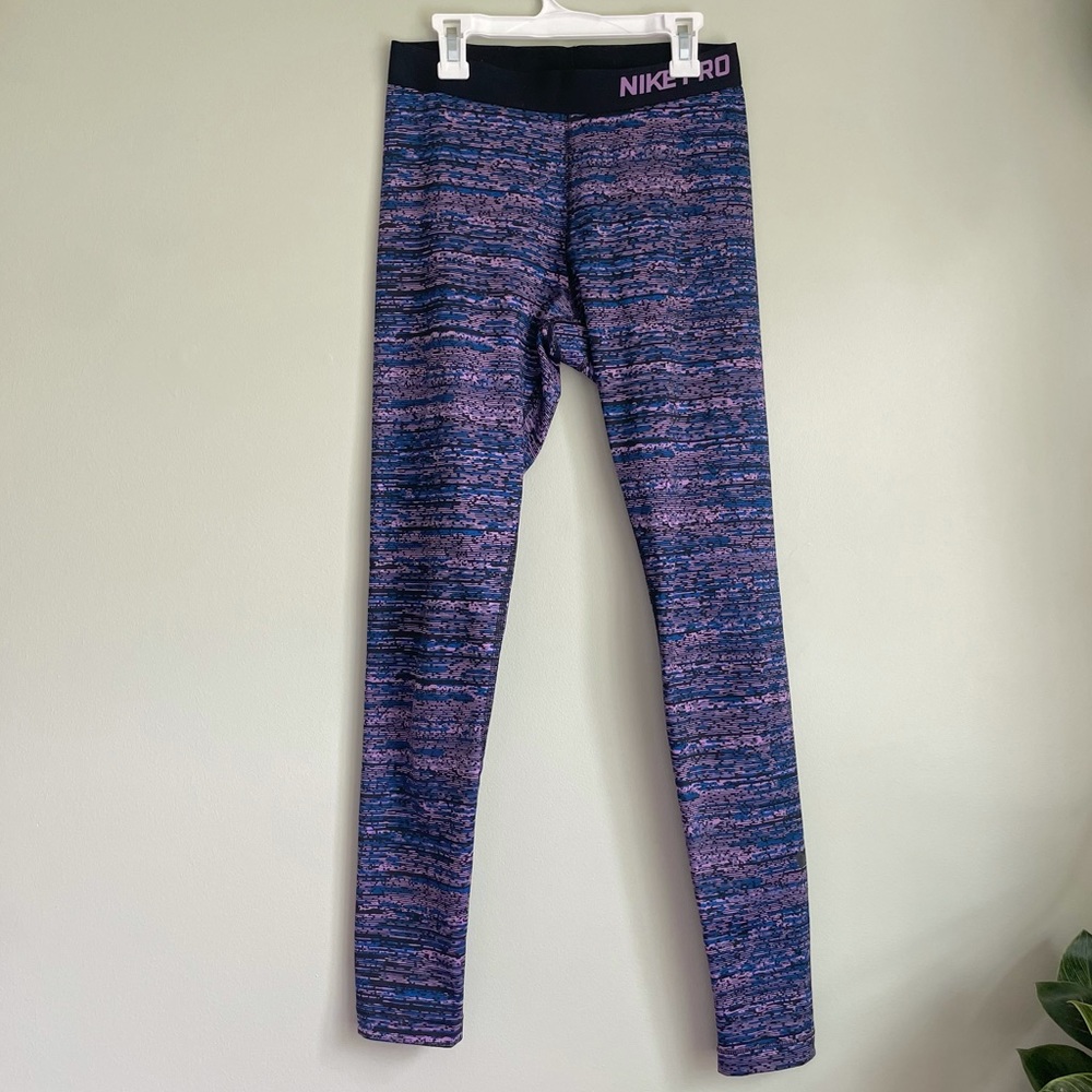 purple and blue nike pro leggings